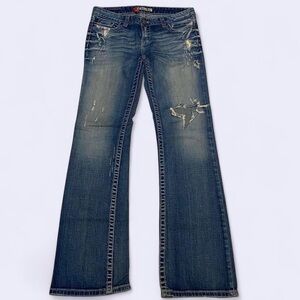 BKE Blue Low Rise Flare Distressed Jeans